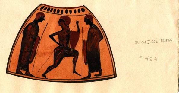 48A black figure, 3 male figures with spears and shields